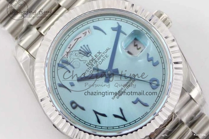 MiroTime 0329 Comfortable Day Date 40mm SS 904L Steel TWF 1:1 Best Edition Ice Blue Arabic Dial on SS Bracelet A 2357
